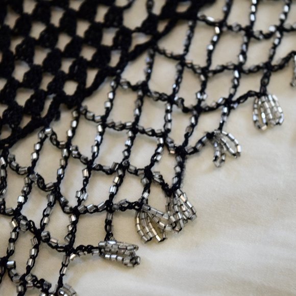 Vintage Black and Silver Beaded Shawl - Picture 5 of 7